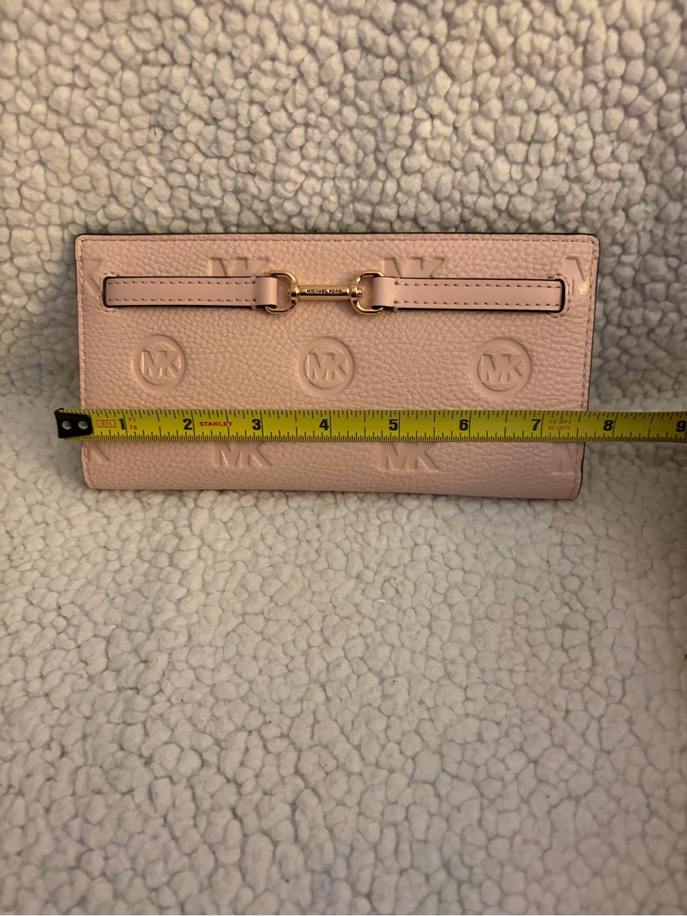 Michael Kors Light Pink Embossed Leather Continental Wallet with Gold Accent